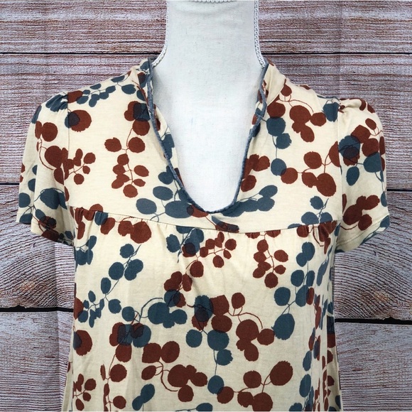 Anthropologie Cream and Blue and Burnt Orange Leaf Blouse Size S - Picture 8 of 9